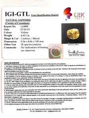 4.65/CT Natural Yellow Sapphire With Govt Lab Certificate-YELSA9A